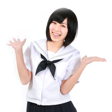 画像をギャラリービューアに読み込む, セーラー服 半袖 夏用 女子 制服 白 グレー2本ライン 150cmA~180cmA (夏服 学生服 中学校 中学生 Tiara) (送料無料) (取寄せ)