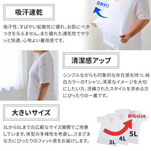 画像をギャラリービューアに読み込む, 大きいサイズ 半袖 U首 クルーネック メンズ 綿100 3L~5L (吸水速乾 コットン ビッグ ロング 大寸 白t 大きめ でかい ぽっちゃり 肥満 マッチョ 筋肉 体型カバー 3L 4L 5L)