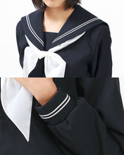 画像をギャラリービューアに読み込む, 長袖セーラー服 日本製 155cmA~180cmA 中学生 高校生 中高生 学校 ネイビー ホワイトライン 白線 スクール 女子高生 大きい 小さい 春 冬 Tiara 1402 大きい 小さい (送料無料) (取寄せ)