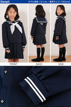 画像をギャラリービューアに読み込む, トンボ学生服 女子小学生 カシドス織り 白2本ラインセーラー服 120cmA~130cmA (トンボ TOMBOW 丸洗いOK) (送料無料) (取寄せ)