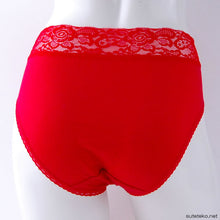 画像をギャラリービューアに読み込む, ショーツ 赤 綿100% レース付き M~LL (下着 綿 赤パン 赤ショーツ レディース パンツ インナー 日本製 赤色) (婦人肌着) (取寄せ)