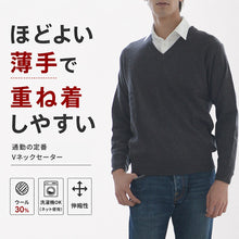 画像をギャラリービューアに読み込む, V首 セーター メンズ S~3L Vネック ビジネス カジュアル オフィス 秋 冬 ウール 防寒 大きいサイズ メンズニット メンズセーター 無地 シンプル スリム 薄手