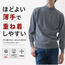 画像をギャラリービューアに読み込む, ハイネック メンズ ニット S~3L ビジネス カジュアル オフィス 秋 冬 ウール 防寒 大きいサイズ メンズニット メンズセーター 無地 シンプル スリム 薄手