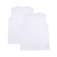 画像をギャラリービューアに読み込む, キッズ インナー ノースリーブ 2枚組 男の子 肌着 子供 下着 シャツ 130cm 子ども 白 無地 サーフシャツ クルーネック 丸首 綿混 ドライ 速乾 (在庫限り)