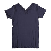 画像をギャラリービューアに読み込む, 半袖シャツ インナー レディース 2分袖インナー 半袖 綿100 リブ コットン レース M~LL (下着 肌着 婦人) (在庫限り)