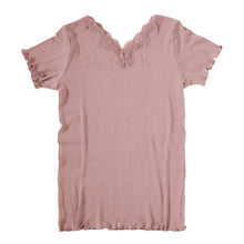 画像をギャラリービューアに読み込む, 半袖シャツ インナー レディース 2分袖インナー 半袖 綿100 リブ コットン レース M~LL (下着 肌着 婦人) (在庫限り)