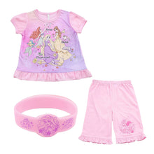 画像をギャラリービューアに読み込む, ディズニープリンセス 光るパジャマ 半袖 上下セット 100cm~130cm ( ラプンツェル アリエル ベル 女の子 お泊り保育 光るパジャマ 100 110 120 130 ) (在庫限り)
