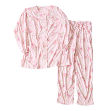 画像をギャラリービューアに読み込む, レディース 介護パジャマ マジックテープ 長袖 パジャマ 介護 シンプル 婦人パジャマ 抗菌防臭 花柄 上下セット S~LL 寝巻き ねまき 寝間着 入院 入院着 天竺 春 秋 老人ホーム (在庫限り)