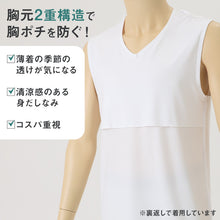 画像をギャラリービューアに読み込む, メンズ インナー 乳首透けにくい 胸二重 サーフシャツ 接触冷感 Vネック ノースリーブ M L LL 乳首 隠し 透け 防止 運動 スポーツ 夏 男性 下着 肌着 白 黒 吸汗速乾 UV対策 紫外線対策 (在庫限り)