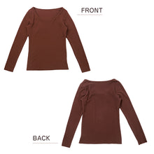 画像をギャラリービューアに読み込む, あったかインナー 両起毛 長袖 レディース 冬 冬用 胸当て付き M L LL 保温 防寒対策 冷え対策 暖かい 冬 冬用 下着 肌着 女性 薄手 ストレッチ 快適 温活 ヒートテック ラウンドネック あったか 無地 生活の木