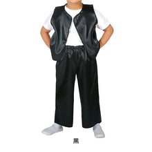 画像をギャラリービューアに読み込む, ダンス衣装 キッズ セット サテン ベスト ズボン 上下セット Cサイズ 子供用 ダンスコスチューム イベント衣装 発表会 運動会 衣装 黒 光沢素材 ステージ衣装 軽量 動きやすい 簡単コーデ ヒップホップ衣装 練習着 (取寄せ)