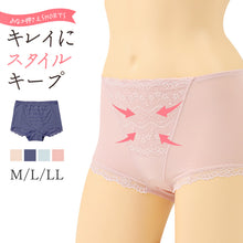 画像をギャラリービューアに読み込む, お腹押さえ ショーツ 1分丈 レース M L LL 補正 下着 補整 ショーツガードル お腹 下腹 レディース 女性 インナー たるみ パワーネット 引きしめ 産後 可愛い ストレッチ 吸水速乾 綿マチ付き