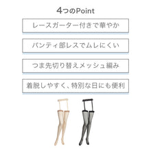 画像をギャラリービューアに読み込む, Atsugi アツギ ストッキング レディース ガーターストッキング レース サスペンダー パンティ部レス プレーン編み ムレにくい M-L ベージュ 黒 ブラック 太もも丈 快適 パンスト パンティストッキング セクシー エレガント おしゃれ