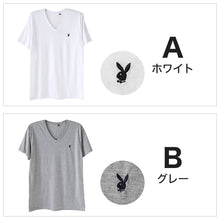 画像をギャラリービューアに読み込む, インナー メンズ tシャツ 半袖 vネック 綿混 プレイボーイ M~LL 紳士 トップス インナーシャツ ワンポイント v首 下着 紳士肌着 男 PLAYBOY ブランド アンダーウェア
