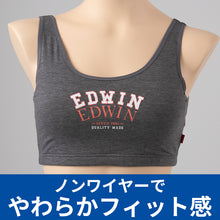 画像をギャラリービューアに読み込む, レディース ノンワイヤーブラ モールドカップブラ ハーフトップ EDWIN 綿 フィット感 着け心地 快適 優しい肌触り ストレッチ 動きやすい 快適 下着 インナー ブラジャー ロゴ入り 女子 M L 黒 グレー M・L
