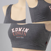 画像をギャラリービューアに読み込む, レディース ノンワイヤーブラ モールドカップブラ ハーフトップ EDWIN 綿 フィット感 着け心地 快適 優しい肌触り ストレッチ 動きやすい 快適 下着 インナー ブラジャー ロゴ入り 女子 M L 黒 グレー M・L