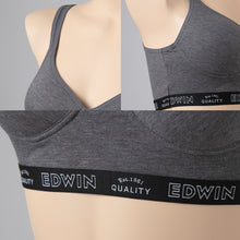 画像をギャラリービューアに読み込む, レディース ノンワイヤーブラ モールドカップブラ EDWIN 綿素材 フィット感 柔らかい 着け心地 快適 優しい肌触り ストレッチ 動きやすい 快適 下着 インナー ブラジャー ロゴ入り 女子 M L 黒 チャコール グレー