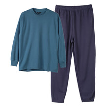 画像をギャラリービューアに読み込む, ルームウェア メンズ パジャマ 上下セット 長袖 秋 冬 保温 丸首 クルーネック 前閉じ 部屋着 M L LL 紳士 無地 セットアップ シンプル リラックスウェア 保温性 軽量 柔らか 快適 おしゃれ 父の日 プレゼント ギフト ダンボールニット