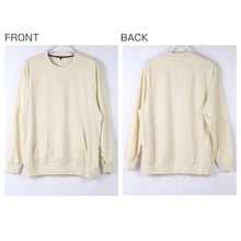 画像をギャラリービューアに読み込む, ルームウェア メンズ 綿100% パジャマ 長袖 上下セット 丸首 クルーネック 部屋着 M L LL 男性 紳士 無地 セットアップ シンプル リラックスウェア スウェット 長ズボン コットン マフポケット 裾しぼり ウエストひも ポケット付き 父の日 プレゼント ギフト