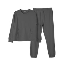 画像をギャラリービューアに読み込む, ルームウェア レディース 綿100 パジャマ 上下セット 保温 丸首 クルーネック 部屋着 M L LL ルームウェア 婦人 無地 セットアップ シンプル リラックスウェア 長袖 スウェット 長ズボン マフポケット 裾しぼり ウエストひも ポケット付き 母の日 プレゼント ギフト