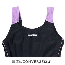 画像をギャラリービューアに読み込む, スクール水着 女の子 ワンピース キュロット Aライン CONVERSE コンバース キッズ ジュニア 水着 ガールズ スカート付き UVカット UPF50+ 紫外線カット 140cm~170cm ゼッケン付き のびるゼッケン ナイロン混 ストレッチ 黒 紺 学校用 プール