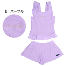 画像をギャラリービューアに読み込む, キッズ 水着 女の子 タンキニ セパレート CECIL McBEE セシルマクビー ガールズ ジュニア フリル タンクトップ スイムウェア かわいい 無地 120cm~140cm ブルー パープル プール 海 水遊び 夏用 レジャー
