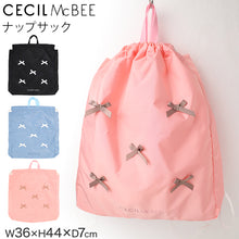 画像をギャラリービューアに読み込む, プールバッグ キッズ 女の子 ナップサック CECIL McBEE セシルマクビー リボン 大きめ 巾着バッグ 水泳バッグ スイムバッグ 体操服入れ 体操着入れ 水着入れ お名前スペース 紐調節可 W36×H44×D7 ポリエステル ブラック ピンク サックス 学校用
