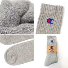 画像をギャラリービューアに読み込む, チャンピオン 靴下 メンズ 厚手 ハイソックス スポーツ 3足組 25-27cm ソックス クルー丈 長め パイル 丈夫 厚地 綿 champion ワンポイント ジュニア 男子 フルレングス ガテン M (在庫限り)