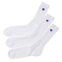 画像をギャラリービューアに読み込む, チャンピオン 靴下 メンズ 厚手 ハイソックス スポーツ 3足組 25-27cm ソックス クルー丈 長め パイル 丈夫 厚地 綿 champion ワンポイント ジュニア 男子 フルレングス ガテン M (在庫限り)