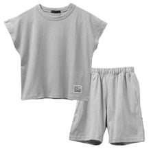 画像をギャラリービューアに読み込む, キッズ セットアップ 子供服 ノースリーブ ハーフパンツ 上下セット 綿100% オーバーサイズ 130 140 150 160 cm 夏服 男の子 女の子 ジュニア ルームウェア 部屋着 パジャマ 小学生 中学生 SHISKY ポケット付き 調整紐 無地 おしゃれ ゆったり
