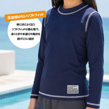 画像をギャラリービューアに読み込む, ラッシュガード キッズ 長袖 子供 ジュニア 水着 スクール水着 130cm 140cm 150cm 160cm 学校 プール 海 男の子 女の子 男女兼用 ハイネック かぶり ファスナーなし 薄手 ストレッチ ソフトフィット 無地 ステッチ 日焼け対策 水泳 海水浴 小学生