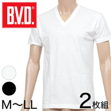 画像をギャラリービューアに読み込む, BVD メンズ 半袖シャツ Vネック NEW STANDARD 綿100% 2枚組 M~LL (インナー 下着 V首 男性 紳士 白 黒 ホワイト コットン M L LL)