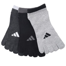 画像をギャラリービューアに読み込む, メンズ 靴下 5本指 ソックス くるぶし丈 紳士 adidas 消臭 3足組 24-26cm・26-28cm アディダス 五本指 スニーカー丈 土踏まず サポート スポーツ 短い ワンポイント 福助