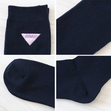画像をギャラリービューアに読み込む, スクールソックス 女子 紺 白 クルー丈 ワンポイント 靴下 キッズ 女の子 小学生 19-24cm ジュニア 子ども 子供 綿混 シンプル かわいい 可愛い (在庫限り)