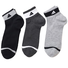 画像をギャラリービューアに読み込む, アディダス 靴下 ショートソックス メンズ 男子 adidas 3足組 24-26 26-28cm 中学生 高校生 黒 男性 くるぶし 3足セット くつ下 ワンポイント 丈夫 スポーツソックス グレー