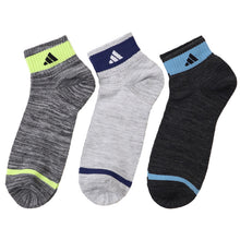 画像をギャラリービューアに読み込む, アディダス 靴下 ショートソックス メンズ 男子 adidas 3足組 24-26 26-28cm 中学生 高校生 黒 男性 くるぶし 3足セット くつ下 ワンポイント 丈夫 スポーツソックス グレー