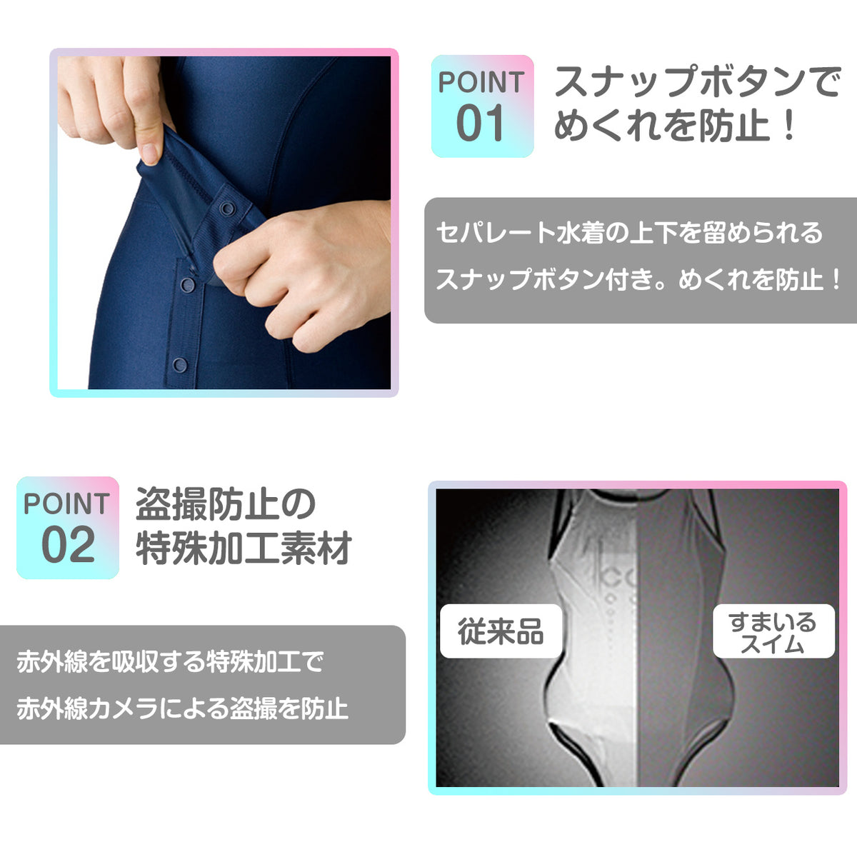 女子小学生　海水浴　盗撮 スクール水着 セパレート水着 女の子 すまいるスイム 軽い はっ水加工 盗撮防止 プール学習 小学生 中学生 UPF50+ 120～6Ｌ ( –  スクログ