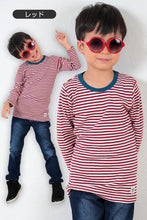 画像をギャラリービューアに読み込む, 子供 長袖Tシャツ ボーダー キッズ 男の子 女の子 100cm~130cm 子供服 長袖 tシャツ ボーダー柄 綿100% コットン ロングTシャツ ロンT (送料無料) (在庫限り)