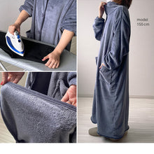 画像をギャラリービューアに読み込む, 着る毛布 ロング丈 フリーサイズ (ガウン 羽織 上着 パジャマ ルームウェア 部屋着 もこもこ ふわふわ 起毛 暖かい 冷え対策 防寒着) (在庫限り)