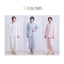 画像をギャラリービューアに読み込む, レディース パジャマ ルームウェア 上下セット 暖かい 冬 無地 毛布みたい M-L 冬 長袖 上下セット 婦人 女性  暖かい あたたかい あったかい フランネル 花柄