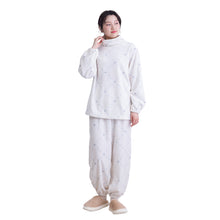 画像をギャラリービューアに読み込む, レディース パジャマ ルームウェア 上下セット 暖かい 冬 無地 毛布みたい M-L 冬 長袖 上下セット 婦人 女性  暖かい あたたかい あったかい フランネル 花柄