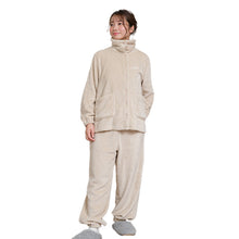 画像をギャラリービューアに読み込む, ルームウェア レディース 冬 可愛い パジャマ 長袖 寝巻き 寝間着 もこもこ 暖かい 前開き M-L 防寒 部屋着 上下セット 婦人 女性 暖かい あたたかい あったかい フランネル