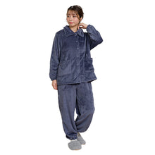 画像をギャラリービューアに読み込む, ルームウェア レディース 冬 可愛い パジャマ 長袖 寝巻き 寝間着 もこもこ 暖かい 前開き M-L 防寒 部屋着 上下セット 婦人 女性 暖かい あたたかい あったかい フランネル