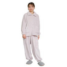 画像をギャラリービューアに読み込む, ルームウェア レディース 冬 可愛い パジャマ 長袖 寝巻き 寝間着 もこもこ 暖かい 前開き M-L 防寒 部屋着 上下セット 婦人 女性 暖かい あたたかい あったかい フランネル