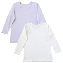 画像をギャラリービューアに読み込む, 子供 女の子 厚手 綿100% インナー 8分袖 長袖 シャツ 2枚組 冬 100cm~160cm 下着 肌着 厚地 女児 子ども キッズ ジュニア 無地 シンプル セット 2P コットン 白 紫 黒