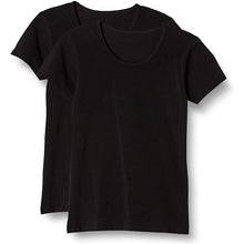 画像をギャラリービューアに読み込む, 子供 半袖インナー 綿混 2枚組 100cm~160cm (インナー シャツ 下着 綿 コットン 女児 女子 男児 男子 子供 キッズ ジュニア 無地 シンプル セット 白 黒 オーガニックコットン) (在庫限り)