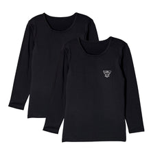 画像をギャラリービューアに読み込む, 女の子 裏起毛 長袖 インナー パッド入り 2枚組 140cm~165cm 子供 下着 肌着 シャツ 秋冬 冬 女児 女子 キッズ ジュニア 無地 シンプル セット 白 黒