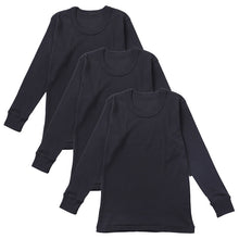 画像をギャラリービューアに読み込む, 綿100% 長袖インナー 3枚組 男の子 キッズ ジュニア インナー 120 130 140 150 160cm 無地 黒 ブラック シャツ 子供 下着 綿素材 通園 通学 肌着 幼稚園 保育園 園児 小学生 男児 下着 コットン 綿インナー