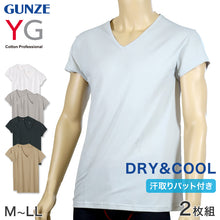 画像をギャラリービューアに読み込む, グンゼ YG 脇汗 汗取りパッド tシャツ 半袖 メンズ Vネック インナー 2枚組 M~LL (肌着 下着 男性 夏 メッシュ 吸汗速乾 涼しい 防臭 消臭 部屋干し M L LL) (在庫限り)