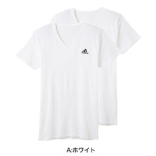 画像をギャラリービューアに読み込む, アディダス tシャツ メンズ Vネック 半袖 インナー 2枚組 M~LL (シャツ 2枚セット 綿混 adidas グンゼ ストレッチ v首 速乾 ドライ 白 黒) (在庫限り)